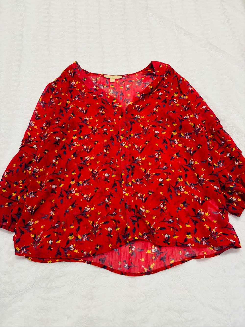 Women's Red Floral V-Neck Tunic Top